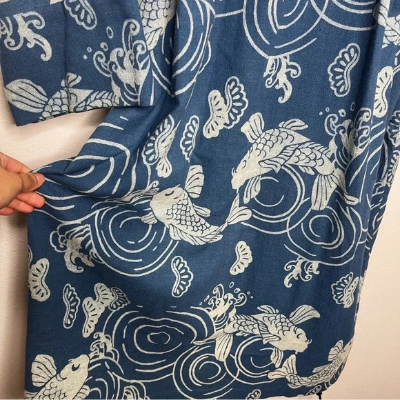 Alix of Bohemia First Wave Fish Kimono Long Belted Blue Cardigan Coat - Picture 16 of 16